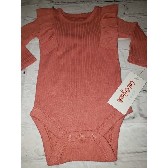 NWT Cat & Jack Baby Girls Size 0-3mo Ruffled Front One Piece Long-Sleeve Rose - Picture 3 of 4